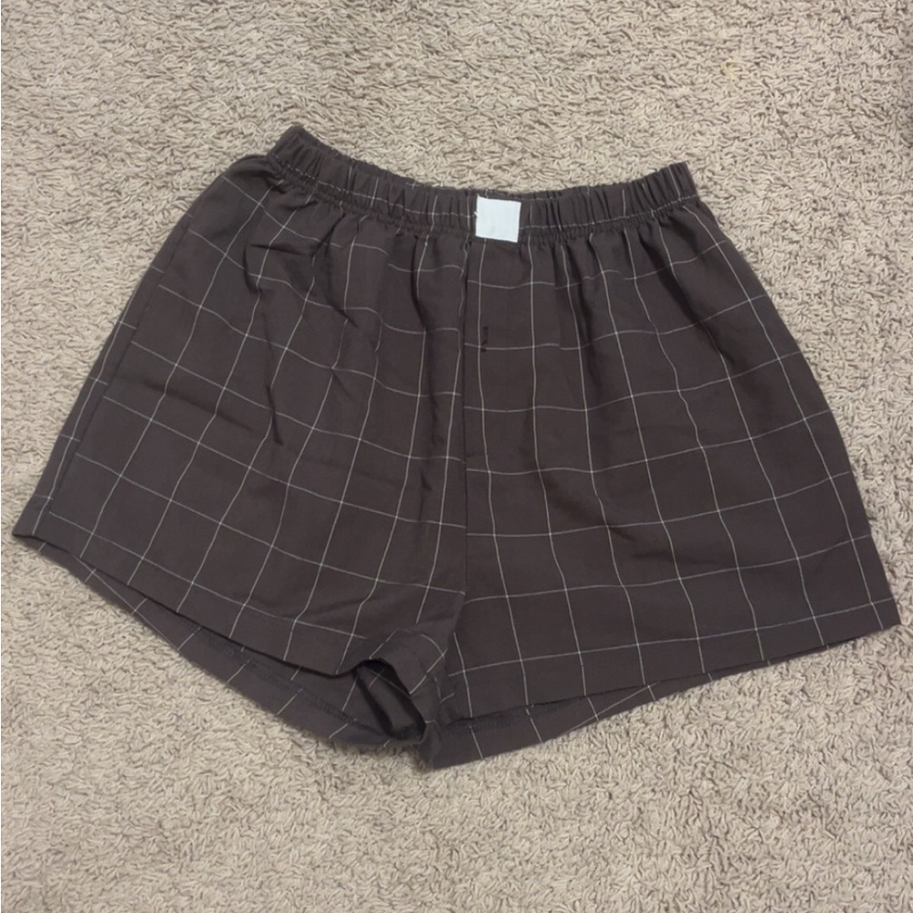 Windowpane Pattern dark brown Women’s sleep Shorts